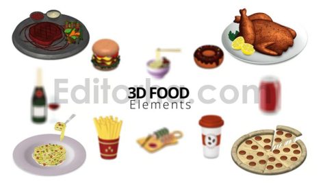 دانلود پروژه آماده افترافکت: آیکون انیمیشن غذا با موسیقی 3D Food Elements