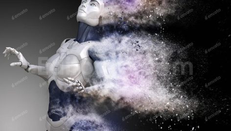 Cyborg shattered into dust