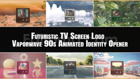 futuristic tv screen logo vaporwave 90s animated i