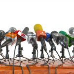 Microphones of different mass media, radio, tv and press prepare