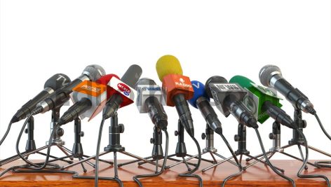 Microphones of different mass media, radio, tv and press prepare