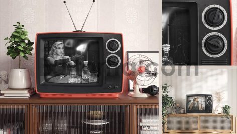 Old TV Screen In The Interior Mockup1