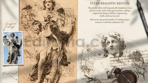 دانلود اکشن فتوشاپ طراحی به سبک داوینچی Da Vinci Sketch Photoshop Action