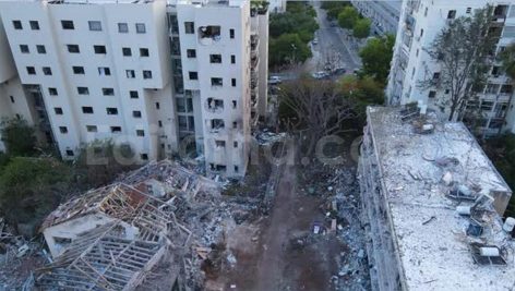 Drone View of Structural Damage in Tel Aviv Residential Area - Israel