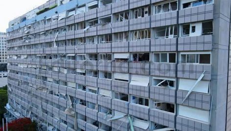Drone Descends Along Damaged Facade in Tel Aviv - Israel