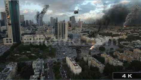 Tel aviv City under Attack in War illustartion Aerial view