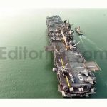 Nuclear ship Military navy ship war ship carrier full loading fighter jet aircraft and helicopter