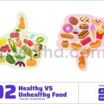 Healthy Vs Unhealthy Food Thumbs Up Down Concept