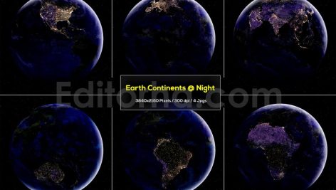 6 Earth Continents at Night