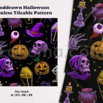 Handdrawn Halloween Seamless Tileable Pattern
