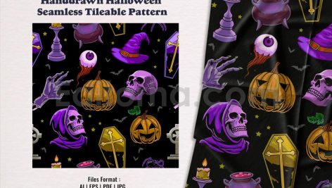 Handdrawn Halloween Seamless Tileable Pattern