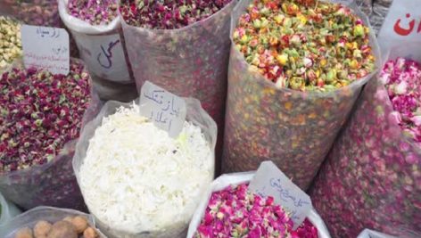 Dried rosebuds and herbs at Tajrish Bazaar of Tehran, Iran