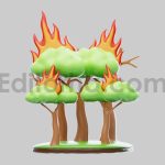 Burning trees cartoon style asset