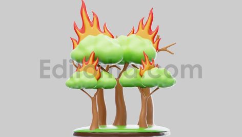 Burning trees cartoon style asset
