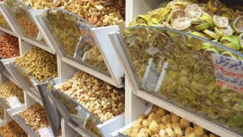 Nuts and dried fruits at Tajrish Bazaar of Tehran, Iran