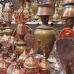 Wide range of traditional Iranian copper cookware, Kashan, Iran