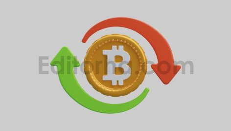 Bitcoin coin with two arrows