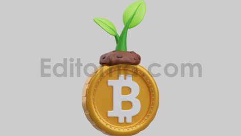 Gold coin with a growing plant