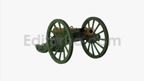 Multi-wheeled cannon with dual barrels and mounted components