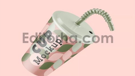 Plastic Cup with Straw Mockup4