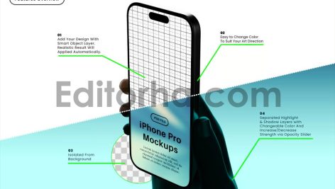 iPhone Pro Screen Mockups with Backlight Hand2